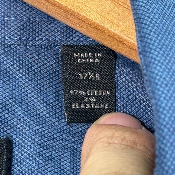 John Varvatos Button Up Shirt Mens 17 1/2 Regular Blue Modern Fit Casual‎ Solid - Picture 5 of 9